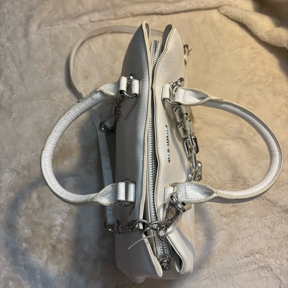 NWT Steve Madden Ivory Satchel/ Crossbody with Silver Chains Vegan Leather New